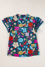 Cargar imagen en el visor de la galería, Green Trimmed Ruffle Sleeve Summer Floral Blouse