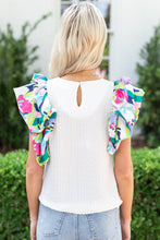 Cargar imagen en el visor de la galería, White Voluminous Printed Puff Sleeve Textured Top
