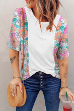 Cargar imagen en el visor de la galería, White Floral Print Patchwork Short Sleeve Top