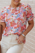 Load image into Gallery viewer, Multicolor Mix Floral Pattern Bubble Sleeve Blouse