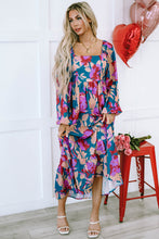 Load image into Gallery viewer, Multicolour Floral Print Square Neck Ruffled High Waist Dress