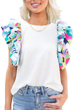 Cargar imagen en el visor de la galería, White Voluminous Printed Puff Sleeve Textured Top