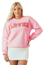 Load image into Gallery viewer, Pink LOVER Puff Print Drop Shoulder Pullover Sweatshirt
