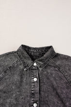 Load image into Gallery viewer, Medium Grey Mineral Wash Ruffled Short Sleeve Buttoned Denim Dress