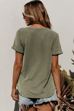 Load image into Gallery viewer, Laurel Green Twist Short Sleeve Corded V Neck Top