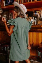 Cargar imagen en el visor de la galería, Mist Green Ruffle Sleeve V Neck Frilled Shift Dress