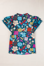 Cargar imagen en el visor de la galería, Green Trimmed Ruffle Sleeve Summer Floral Blouse