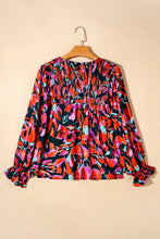 Load image into Gallery viewer, Red Dahlia Abstract Floral Shirred Detail Puff Sleeve Blouse