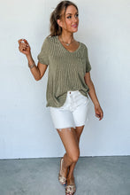 Load image into Gallery viewer, Laurel Green Twist Short Sleeve Corded V Neck Top