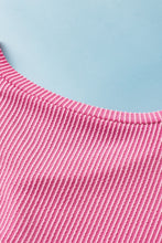 Load image into Gallery viewer, Rose Red Color Block Patch Pocket Corded V Neck Tee