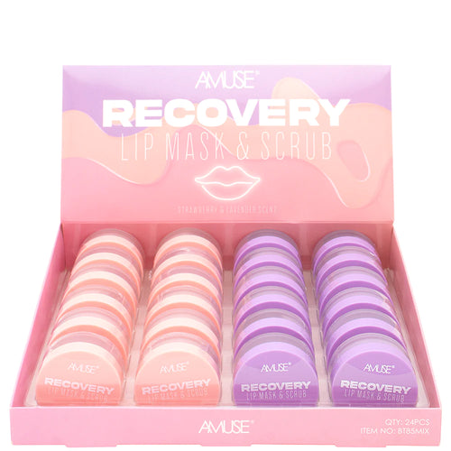 This 24 piece display offers 2 scents and is ideal for cosmetic displays or boutiques. Each mask and scrub lip recovery duo will soften, nourish, and exfoliate dry lips.  24 Pieces 2 Scents (Strawberry & Lavender) Cruelty Free Product. The best price, deal and quality w/ Bonitawholesale.com