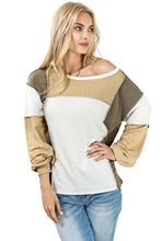 Cargar imagen en el visor de la galería, Khaki Exposed Seam Color Block Patchwork Top