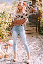 Load image into Gallery viewer, Leopard Colorblock Patchwork V-Neck Loose Sleeve Knit Top