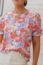 Load image into Gallery viewer, Multicolor Mix Floral Pattern Bubble Sleeve Blouse