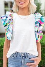 Cargar imagen en el visor de la galería, White Voluminous Printed Puff Sleeve Textured Top