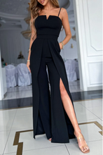 Load image into Gallery viewer, Black Spaghetti Straps Slit Leg Jumpsuit with Pockets, 6 PACKS
