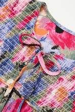 Load image into Gallery viewer, Multicolour Floral Tie Neck Bubble Sleeve Shift Dress