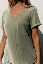 Load image into Gallery viewer, Laurel Green Twist Short Sleeve Corded V Neck Top