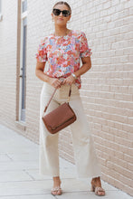Load image into Gallery viewer, Multicolor Mix Floral Pattern Bubble Sleeve Blouse