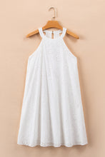 Cargar imagen en el visor de la galería, White Boho Eyelet Pattern Halter Neck Sleeveless Dress