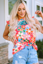 Load image into Gallery viewer, Pink Embroidered Detail Floral Print Ruffle Trim Tank Top