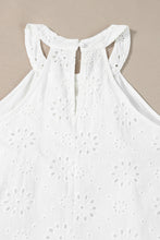 Cargar imagen en el visor de la galería, White Boho Eyelet Pattern Halter Neck Sleeveless Dress