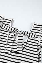 Load image into Gallery viewer, Pink Stripe Butterfly Sleeve V Neck Hollowed Knot Back T Shirt