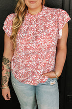 Load image into Gallery viewer, Pink Plus Size Floral Print Ruffled Sleeve Frilled Neck Blouse
