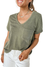Load image into Gallery viewer, Laurel Green Twist Short Sleeve Corded V Neck Top