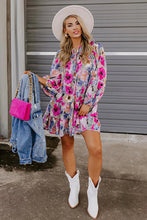 Load image into Gallery viewer, Multicolour Floral Tie Neck Bubble Sleeve Shift Dress