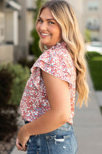 Load image into Gallery viewer, Pink Plus Size Floral Print Ruffled Sleeve Frilled Neck Blouse