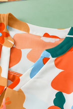 Load image into Gallery viewer, Orange Floral Notched V Neck Ruffled Sleeve Blouse