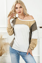 Cargar imagen en el visor de la galería, Khaki Exposed Seam Color Block Patchwork Top