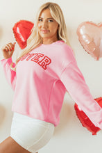 Load image into Gallery viewer, Pink LOVER Puff Print Drop Shoulder Pullover Sweatshirt