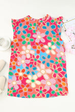 Load image into Gallery viewer, Pink Embroidered Detail Floral Print Ruffle Trim Tank Top