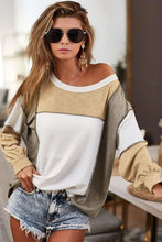 Cargar imagen en el visor de la galería, Khaki Exposed Seam Color Block Patchwork Top