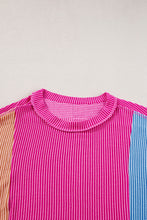 Load image into Gallery viewer, Rose Red Textured Colorblock Crew Neck T Shirt
