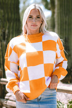 Load image into Gallery viewer, Orange Checkered Bishop Sleeve Sweater