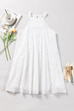 Cargar imagen en el visor de la galería, White Boho Eyelet Pattern Halter Neck Sleeveless Dress