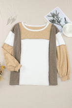 Cargar imagen en el visor de la galería, Khaki Exposed Seam Color Block Patchwork Top