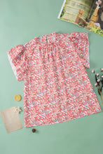 Load image into Gallery viewer, Pink Plus Size Floral Print Ruffled Sleeve Frilled Neck Blouse