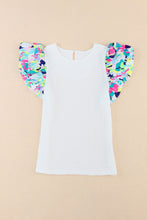 Cargar imagen en el visor de la galería, White Voluminous Printed Puff Sleeve Textured Top