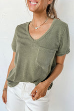 Load image into Gallery viewer, Laurel Green Twist Short Sleeve Corded V Neck Top