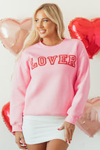 Load image into Gallery viewer, Pink LOVER Puff Print Drop Shoulder Pullover Sweatshirt