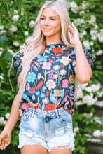 Cargar imagen en el visor de la galería, Green Trimmed Ruffle Sleeve Summer Floral Blouse