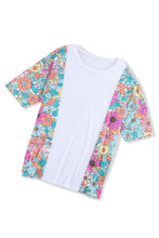 Cargar imagen en el visor de la galería, White Floral Print Patchwork Short Sleeve Top