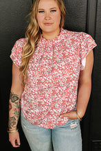 Load image into Gallery viewer, Pink Plus Size Floral Print Ruffled Sleeve Frilled Neck Blouse