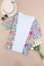 Cargar imagen en el visor de la galería, White Floral Print Patchwork Short Sleeve Top