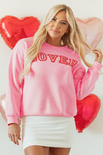 Load image into Gallery viewer, Pink LOVER Puff Print Drop Shoulder Pullover Sweatshirt