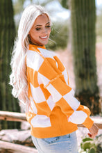 Load image into Gallery viewer, Orange Checkered Bishop Sleeve Sweater